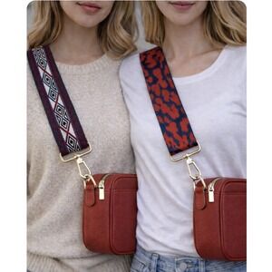 Red/Navy Blue 2" Wide Pair Adjus Replacement Purse Crossbody Strap w/Gold Hardw